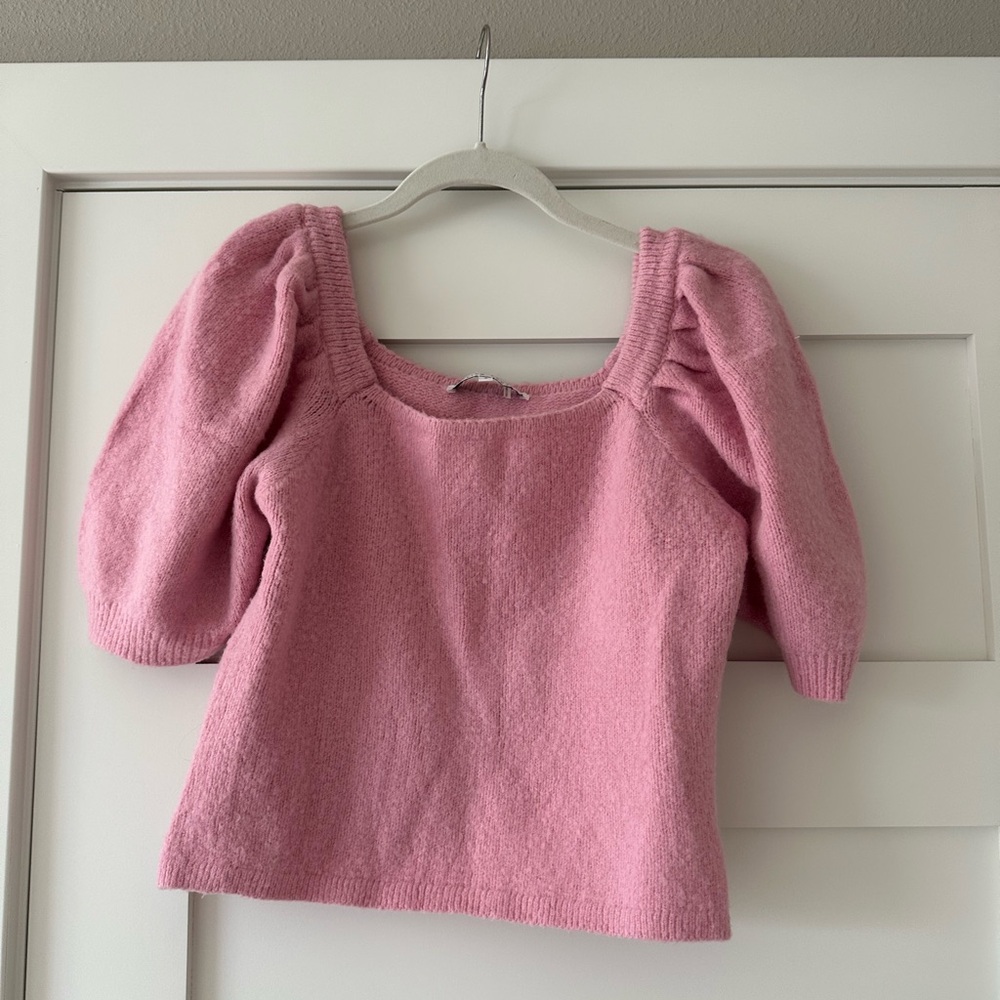 English Factory Pink Puff Sleeve Sweater